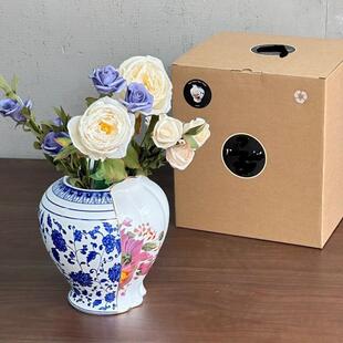 轻奢小众玄关陶瓷中西合璧花瓶高级感摆件客厅插花