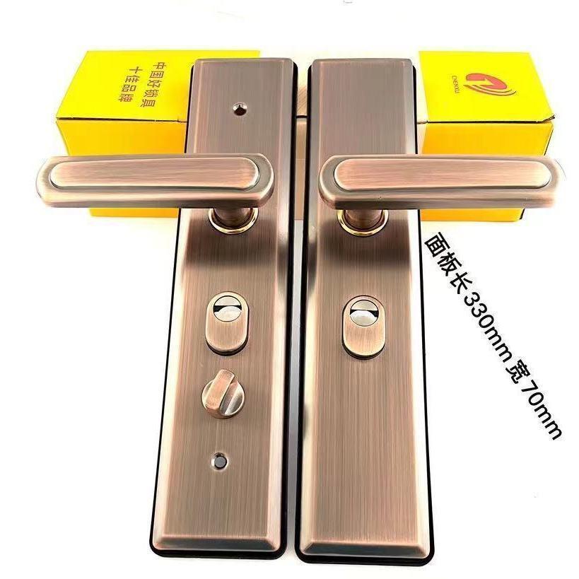 防盗门通用型门锁红古铜机械锁进户家用全套不锈钢手柄超C级