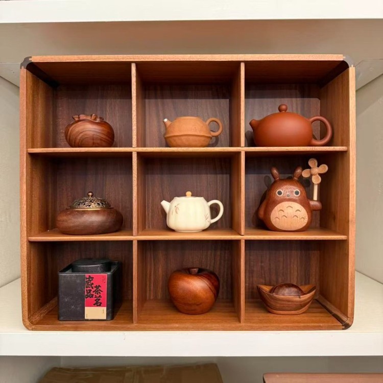 胡桃木实木茶杯架子茶壶架多宝格茶具博古架手工九宫格收纳架茶架