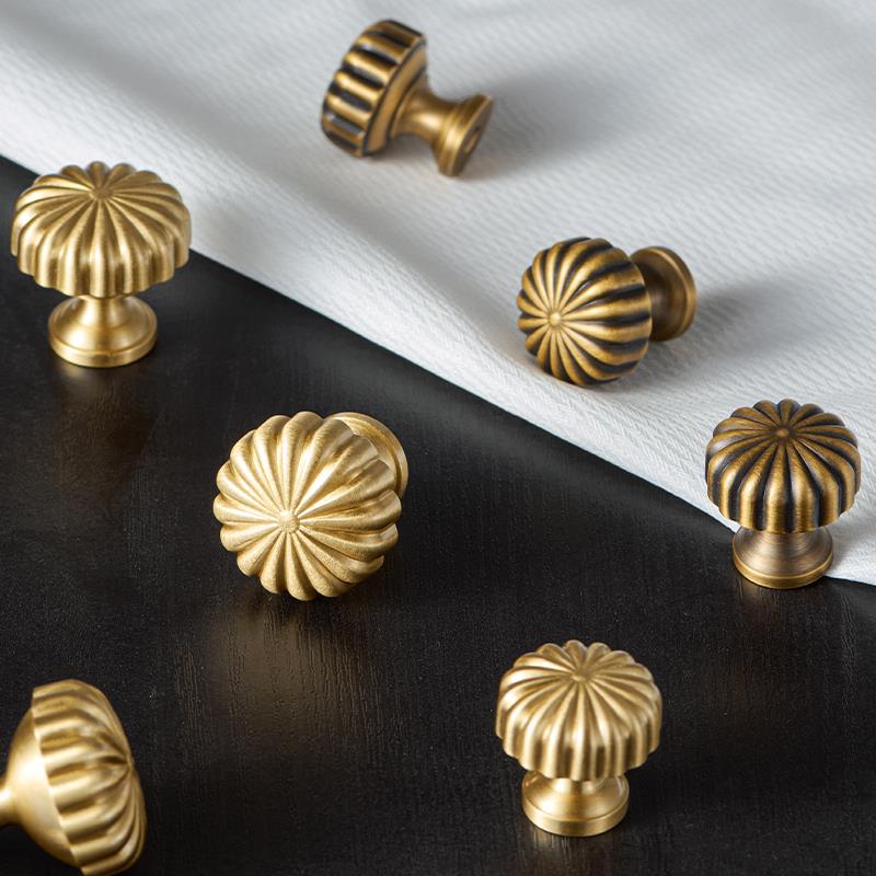 小雏菊黄铜柜门拉手金色古铜色复古法式美式柜子衣柜抽屉橱柜把手