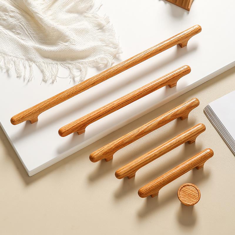 欧式简约加长衣柜门实木把手抽屉整体橱柜木质拉手单孔圆形鞋柜小