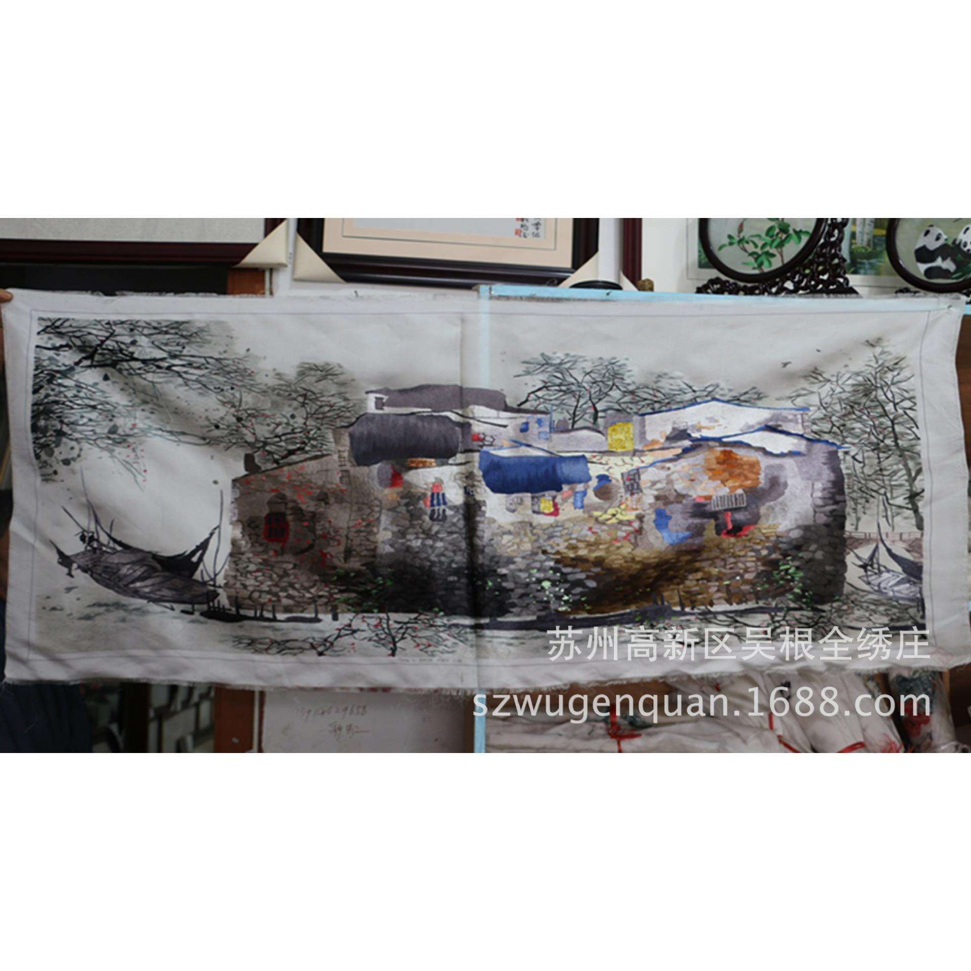 苏绣绣片客厅办公室会客室装饰画苏州手工刺绣挂画水乡生产
