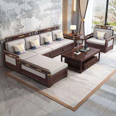 新中式高端家乌金木实木沙发组合现代简约小户型家用客厅沙发