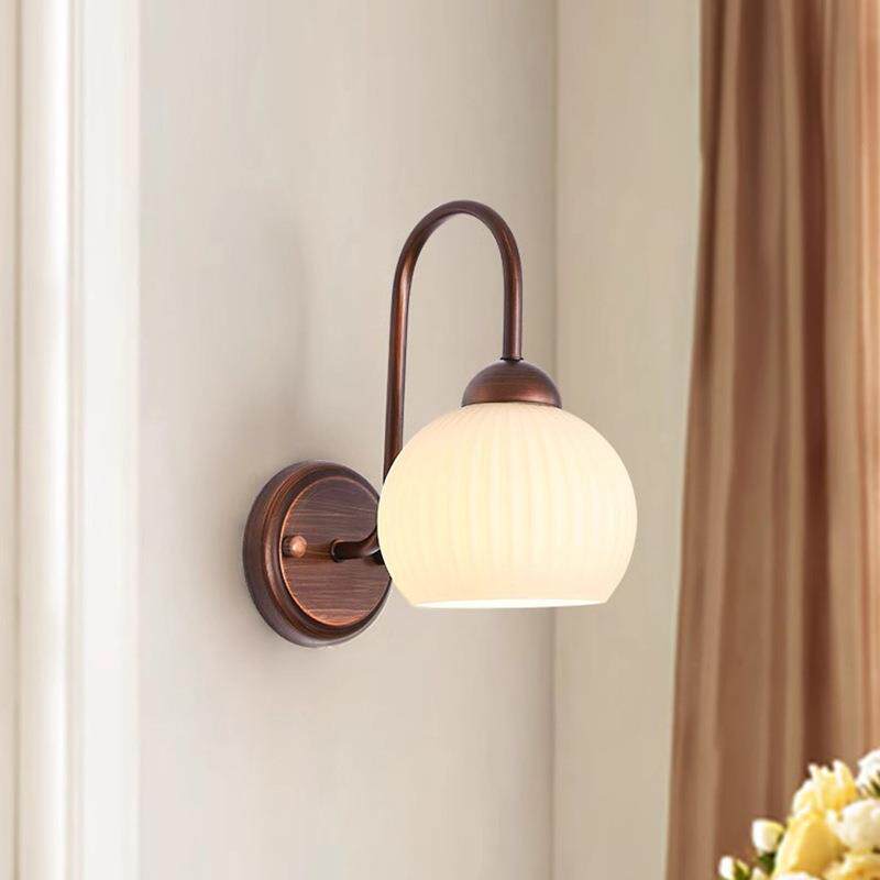 美式壁灯复古中古简约卧室床头壁灯过道走廊单头客厅乡村护眼灯具