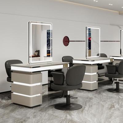 网红美发店镜台双面四面发廊专用剪发镜子简约带灯理发店烫染桌子