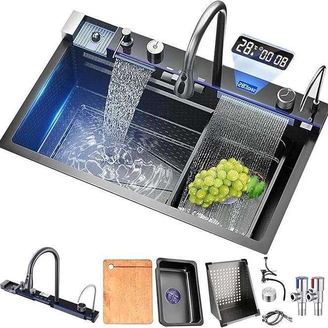 厨房不锈钢水槽 304 Stainless Steel Waterfall Kitchen Sinks