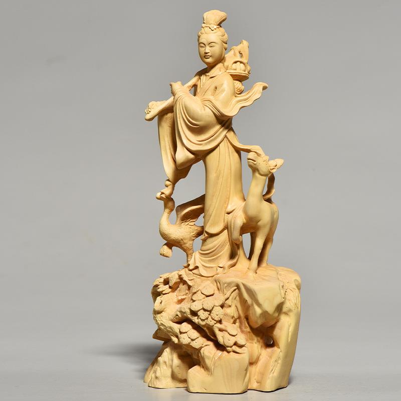 黄杨木雕创意实木中式客厅家居装饰雕刻工艺品人物美女摆件弁财天