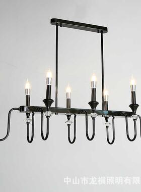 法式复古客厅吊灯美式楼梯中古黑色餐厅卧室灯南洋风蜡烛水晶灯具