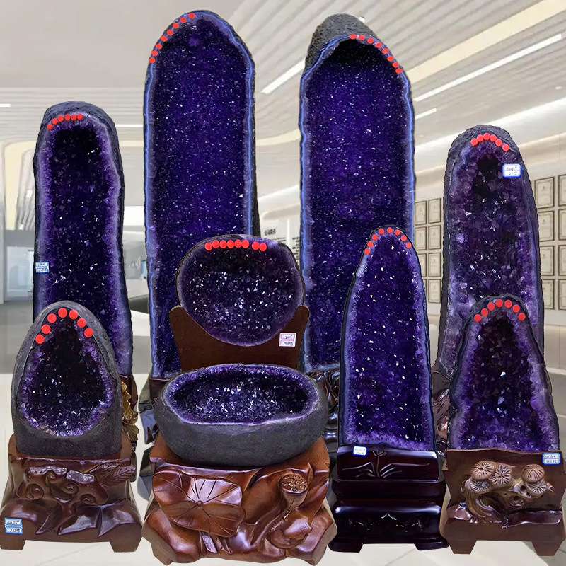 天然紫水晶洞乌拉圭紫晶洞聚宝盆钱袋子恐龍蛋紫晶簇原石摆件