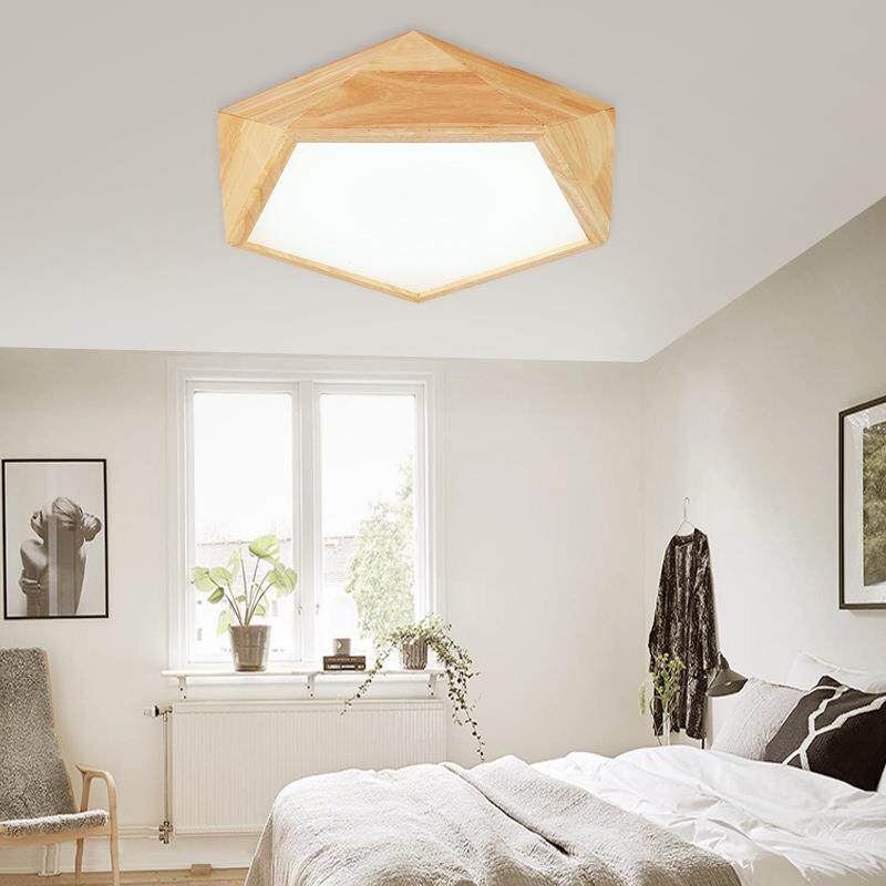 北欧卧室吸顶灯客厅书房现代简约创意个性实木几何钻石LED护眼