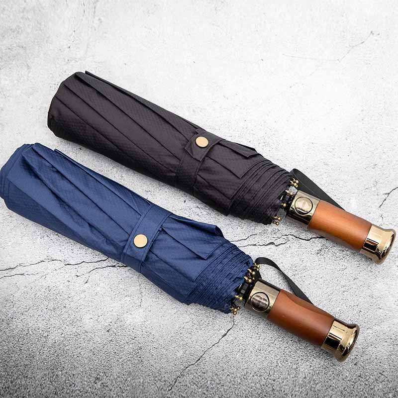 气质金属木手柄全自动折叠雨伞提花纯色两用大太阳伞广告伞