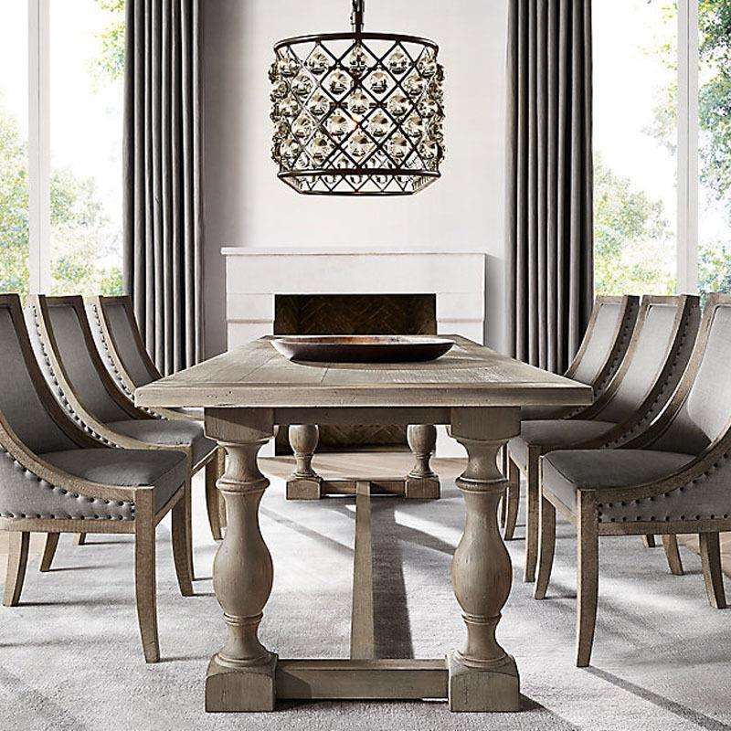 美式乡村实木餐桌新古典橡木长方形饭桌法式复古做旧餐台大会议桌