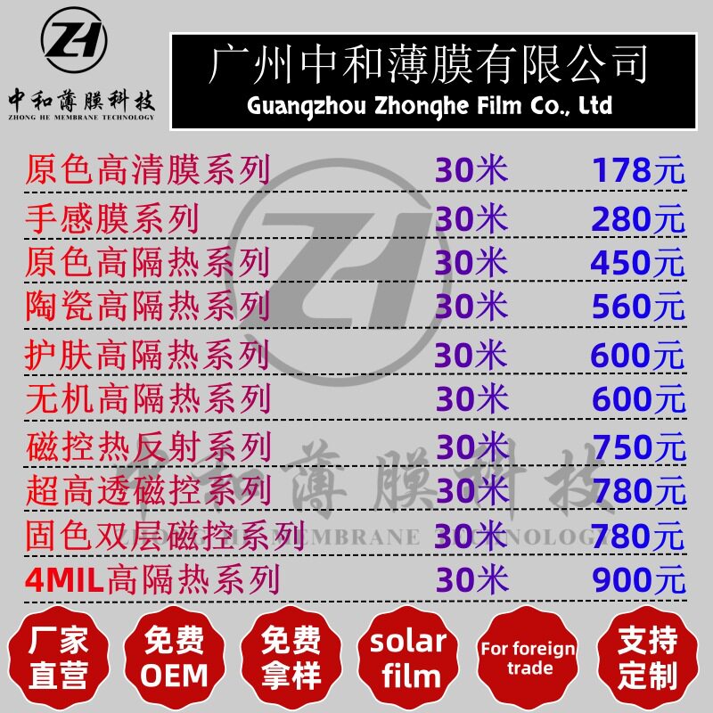汽车太阳膜批发隔热膜玻璃膜防爆膜车膜全车贴膜整卷汽车玻璃车窗