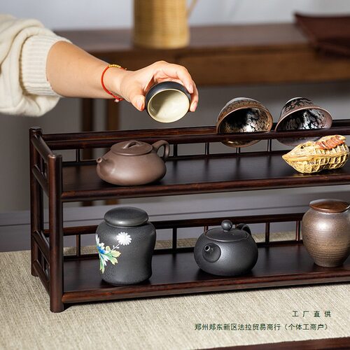 双层中式复古博古茶具收纳架