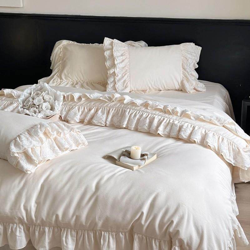 茉莉奶芙韩版纯棉磨毛四件套荷叶花边蕾丝全棉床裙款床品,纺织面料/辅料/配套,纺织机械配件,淘宝优惠券,粉丝福利购,淘宝优惠卷