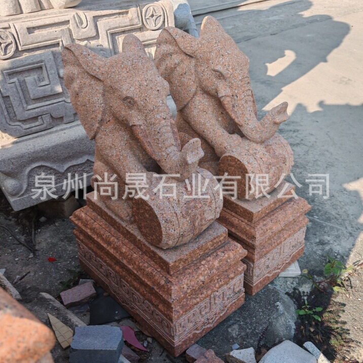 天山红石雕抱鼓石一对看门护宅