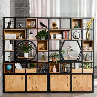 铁艺置物架隔断屏风简约现代复古陈列架书架带柜子玄关展示储物柜