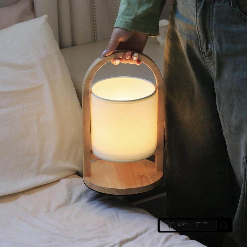 古风原木手提小台灯复古夜灯无线遥控充电卧室床头灯氛围灯中国风