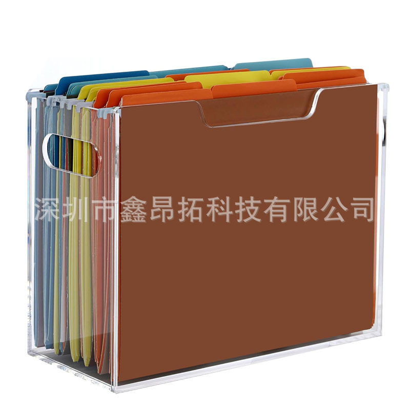 透明文件盒桌面文件夹收纳亚克力文件收纳盒带把手的便携式文件盒