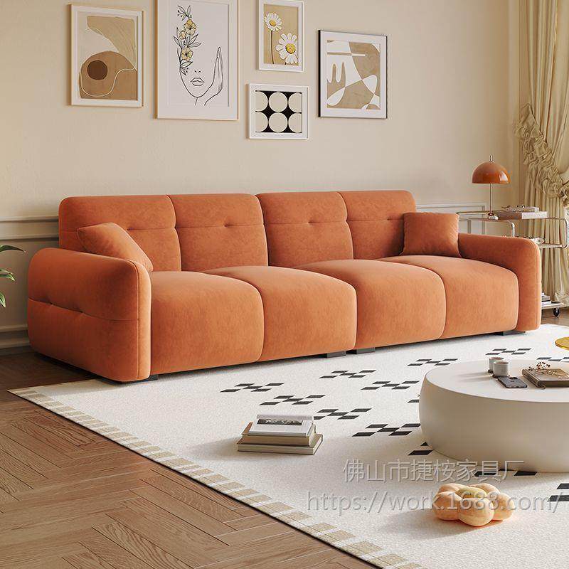 2025新款现代简约猫抓皮真皮泡芙布艺沙发客厅小户型公寓三人位