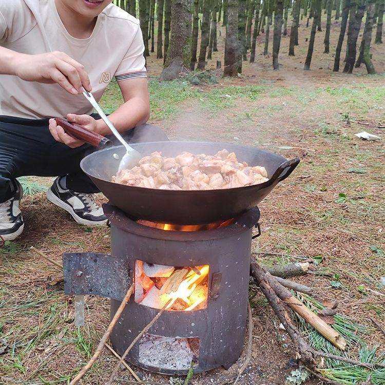 户外钢板炉灶新款户外农村柴火灶烧木柴移动一体炉子家用铁锅灶台