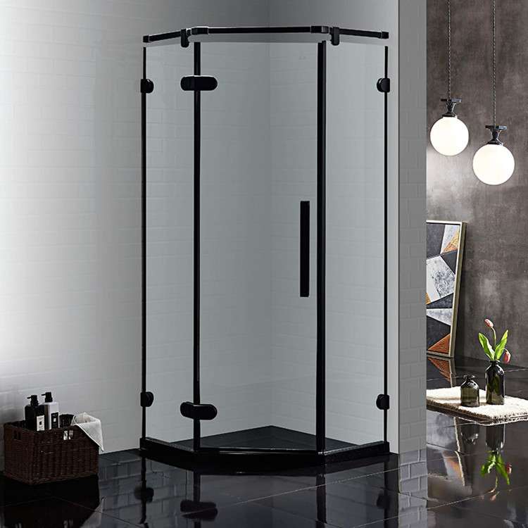 卫生间小户型淋浴房黑色不锈钢钻石形钢化玻璃隔断平开门干湿分离