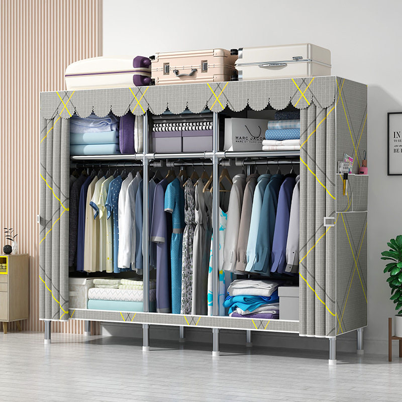 简易衣柜简约现代大号钢架布衣柜合金钢管组装宿舍收纳单双人衣橱