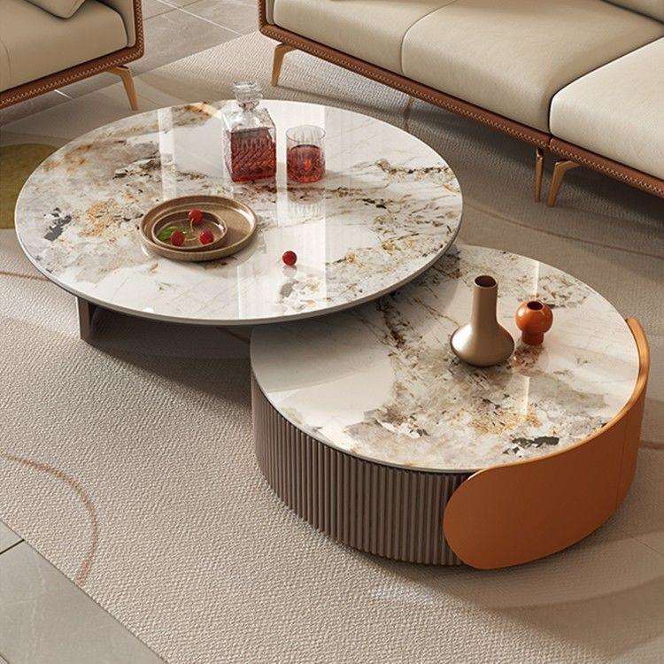 意式极简移动轻奢茶几客厅简约现代家用大小户型大小圆形组合茶几