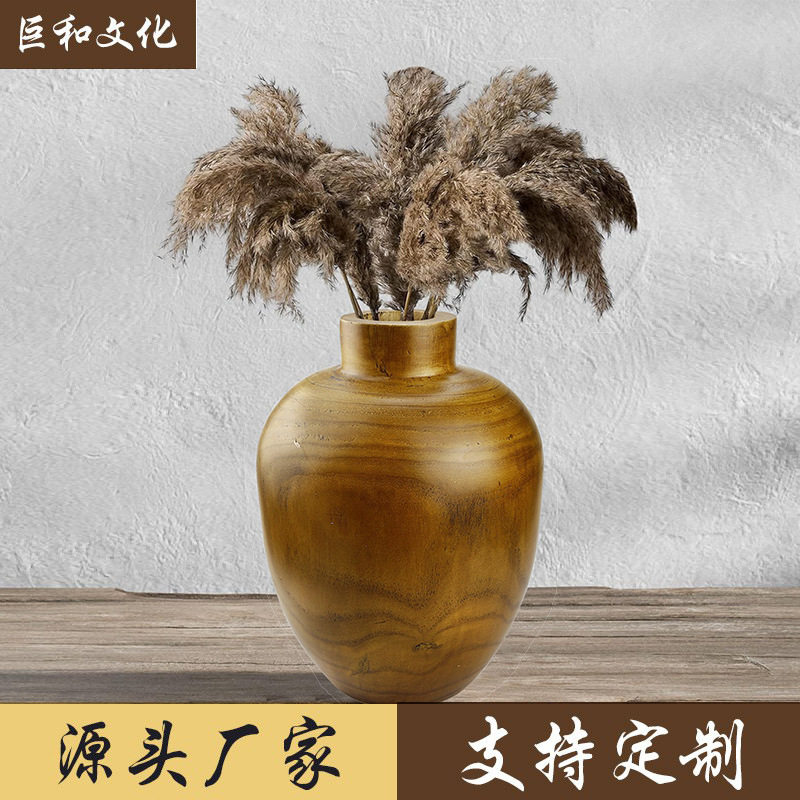 实木花瓶摆件干花创意家居园艺木质桐木大装饰田园风格