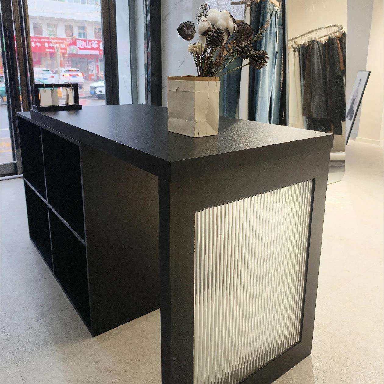 可伸缩免漆展示柜服装店货架吧台玻璃中岛女装摆件饰品陈列置物架