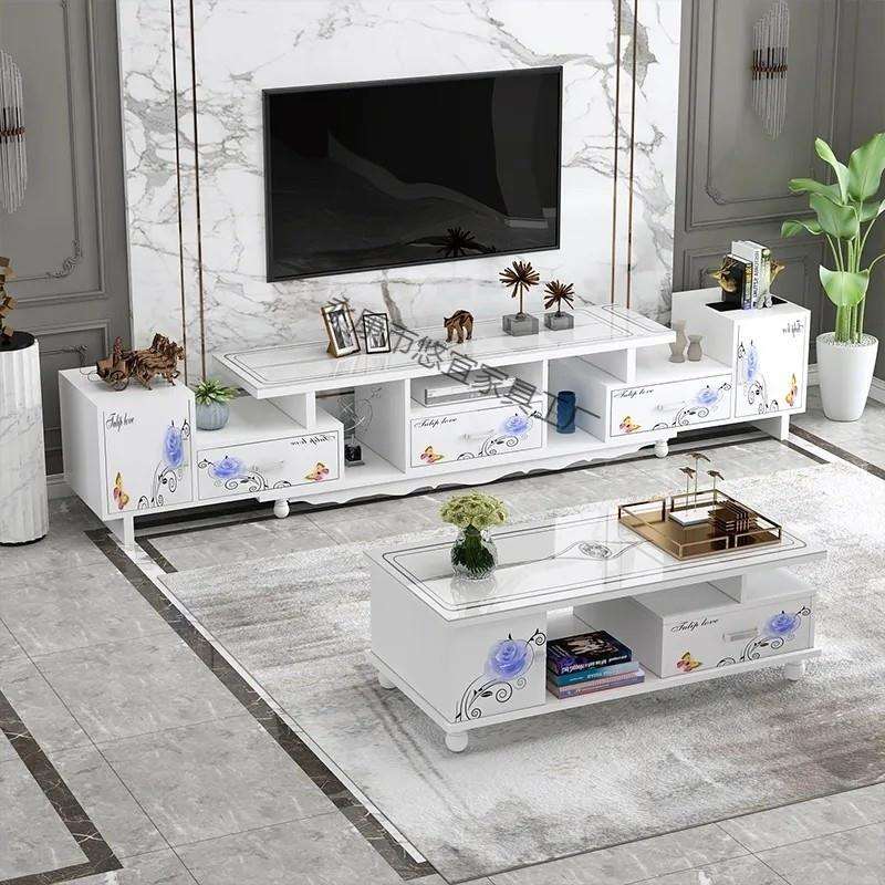 新款电视柜茶几组合家具客厅小户型桌子简约北欧机柜伸缩钢化玻璃