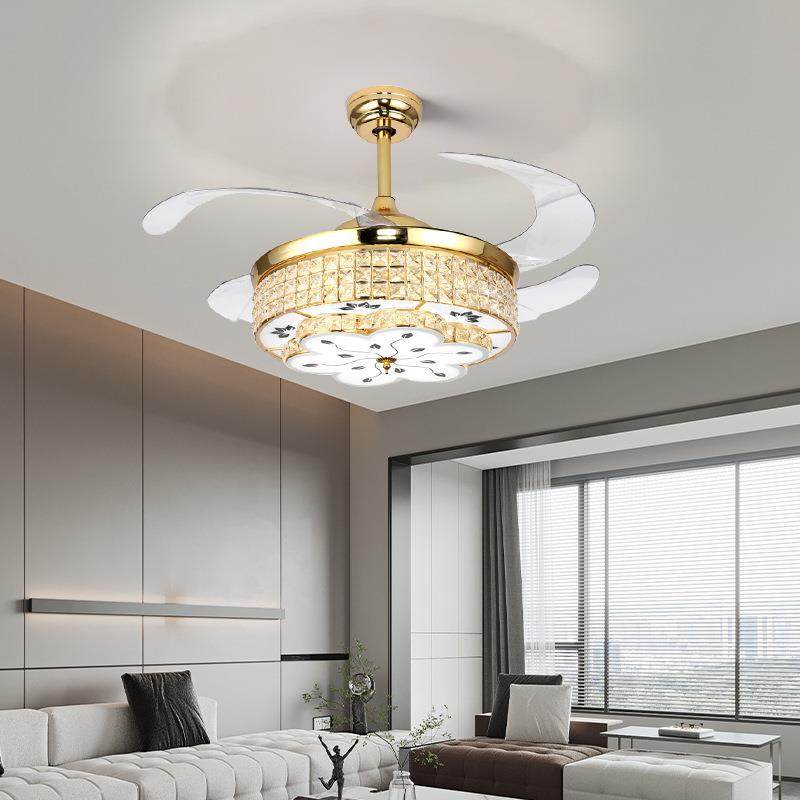 水晶风扇灯家用客厅餐厅吊灯带电扇一体2025新款轻奢隐形吊扇灯具