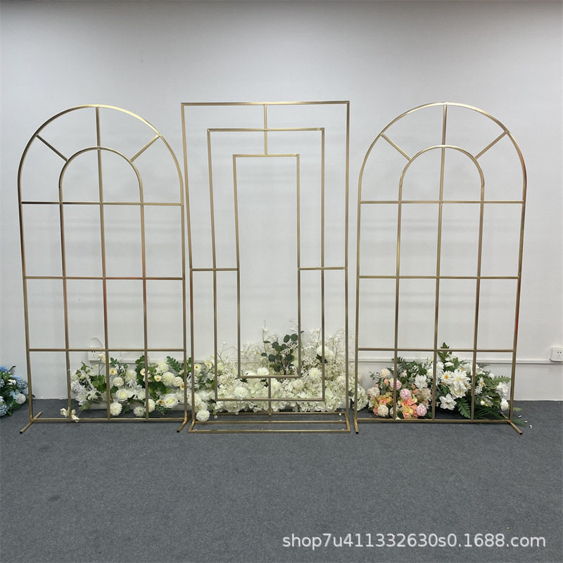 新款婚庆铁艺拱门电镀组合回形屏风背景架婚礼舞台道具装饰架子