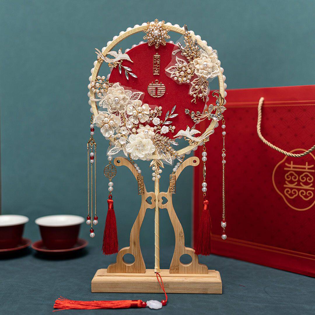 花好月圆新款奢华纯手工团扇双面古典成品扇子新娘结婚喜扇团扇