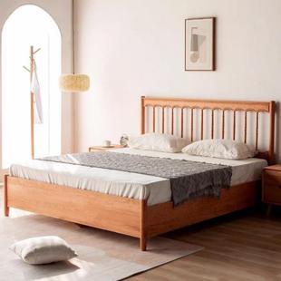 北欧复古温莎全实木床日式樱桃木抽屉气压高箱储物双人床黑胡桃木
