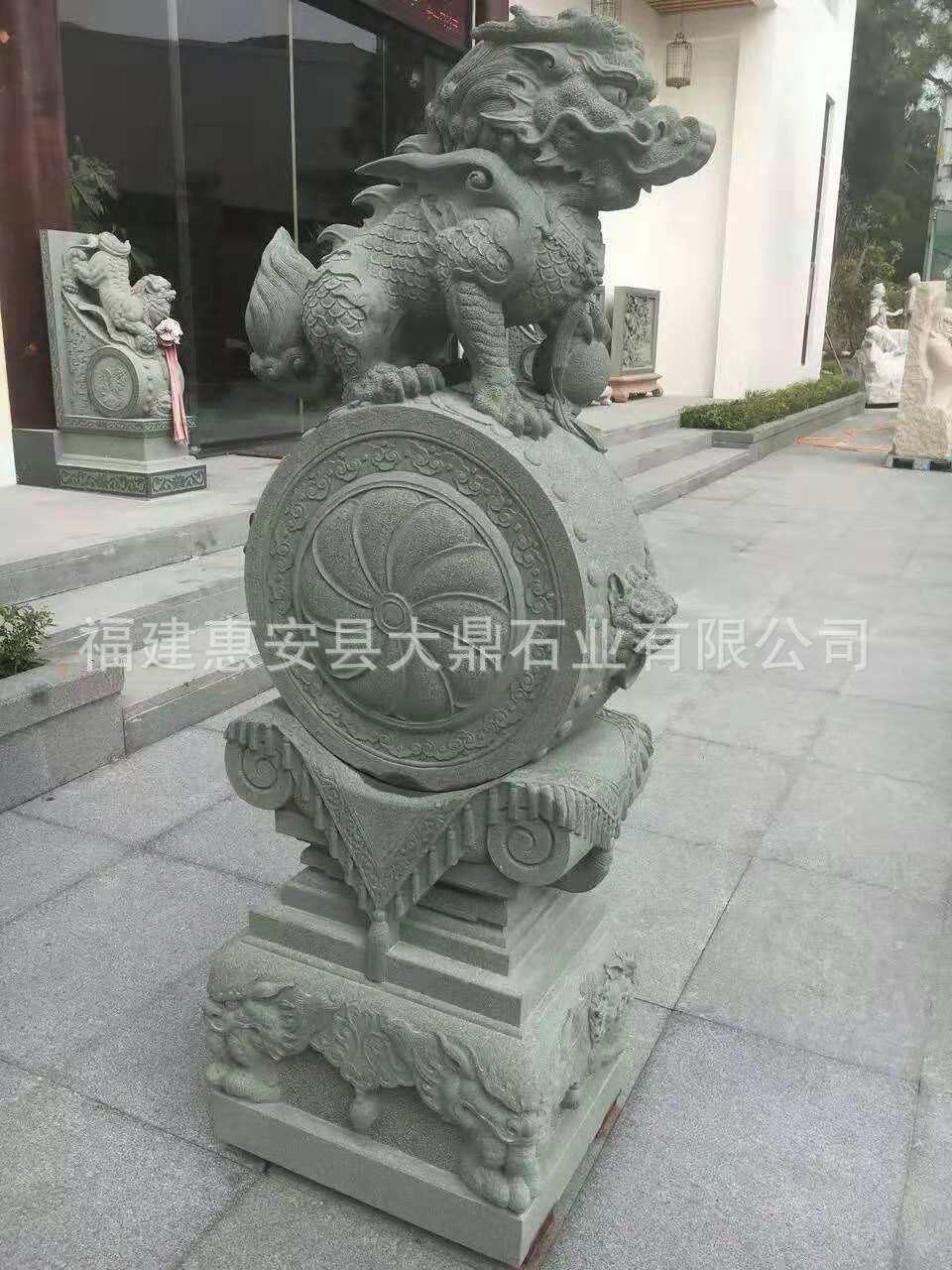 惠安石雕抱鼓石狮貔貅一对