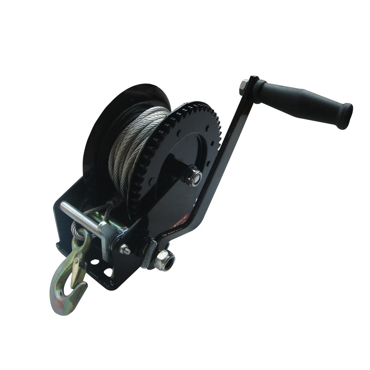 直销手动绞盘1600LBS卷扬机黑色喷塑装钢丝绳手动绞车