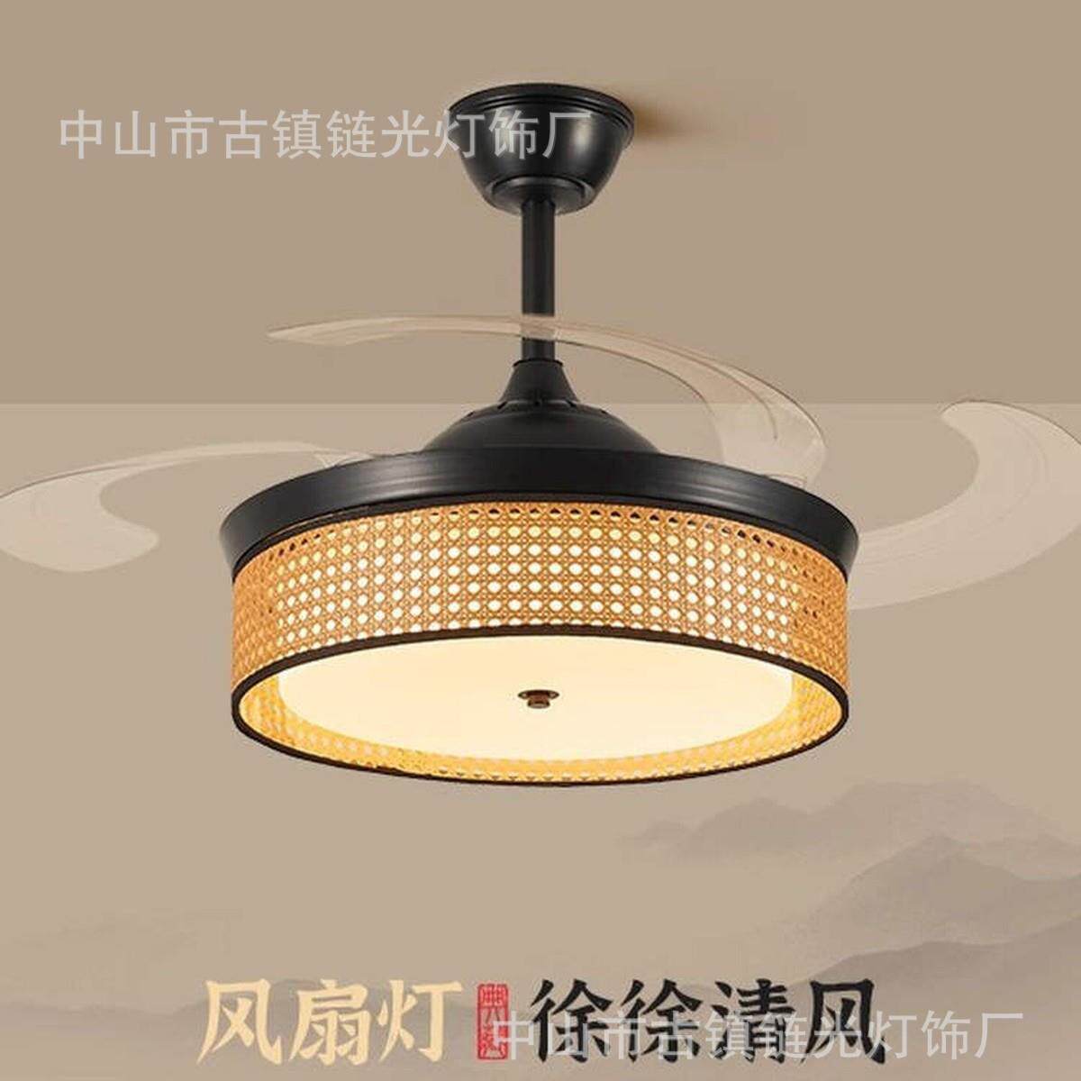 新款现代简约北欧吊扇灯隐形吸顶餐厅客厅卧室一体静音带风扇吊灯