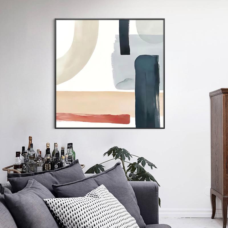 正方形装饰画抽象画色块几何艺术画沙发客厅背景画餐厅简约现代画