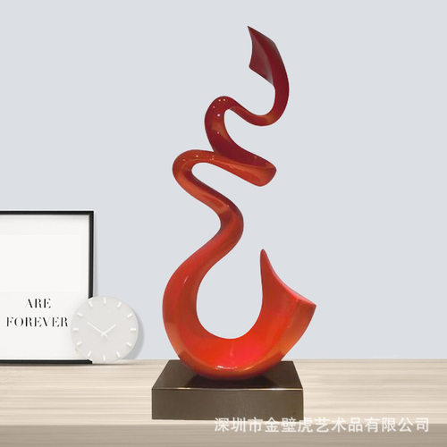 喜庆红色雕塑艺术品样板房写字楼过道接待台台面角几现代装饰摆件