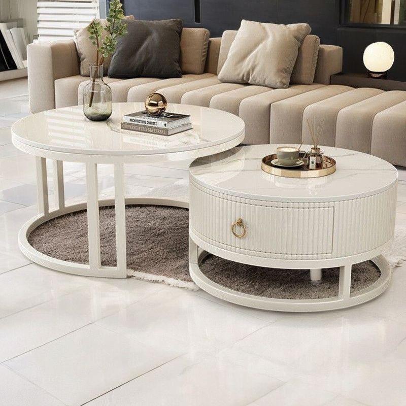 圆形岩板茶几奶油小户型新款简约客厅家用网红现代轻奢茶桌