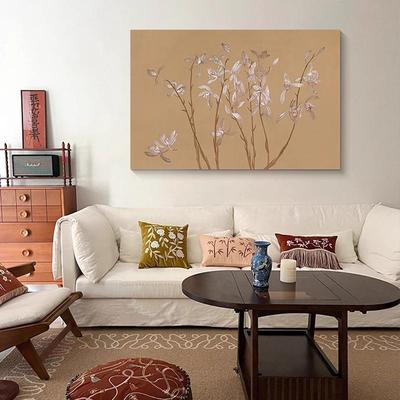 九兰图法式中古风客厅装饰画宋代美学中国风卧室床头挂画横版国画