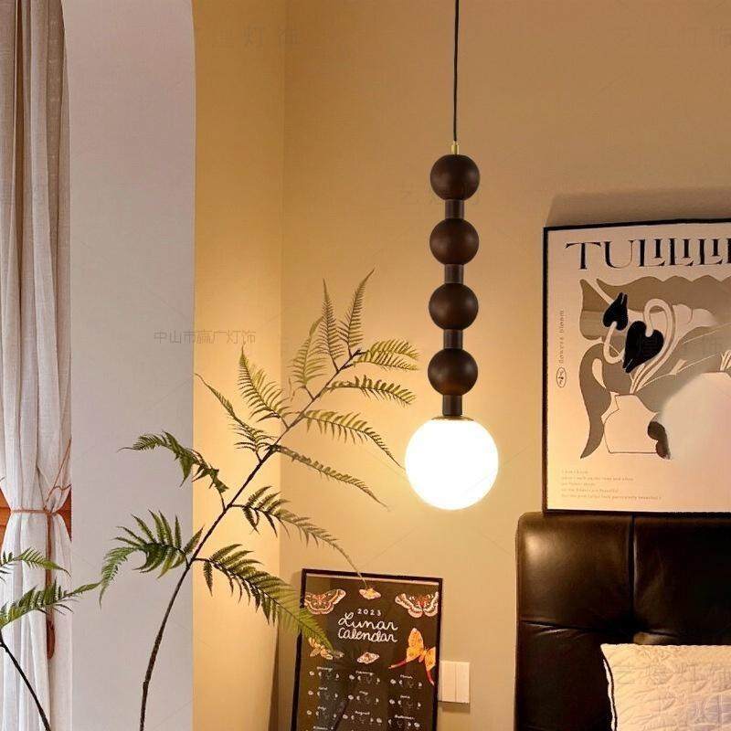 美式复古风卧室吊灯法式中古高级感实木设计师款艺术灯具