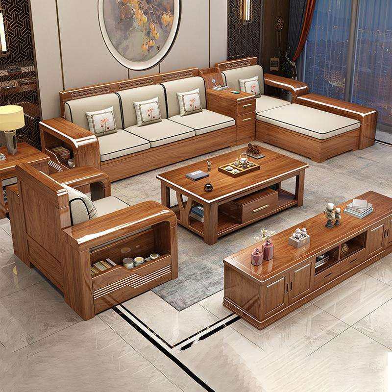 金丝胡桃木实木沙发储物大户型客厅组合家具木质全实木茶几电视柜