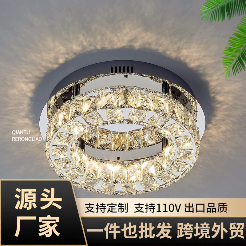 跨境圆形水晶吸顶灯过道走廊玄关灯LED简约现代房间灯具厂家护眼