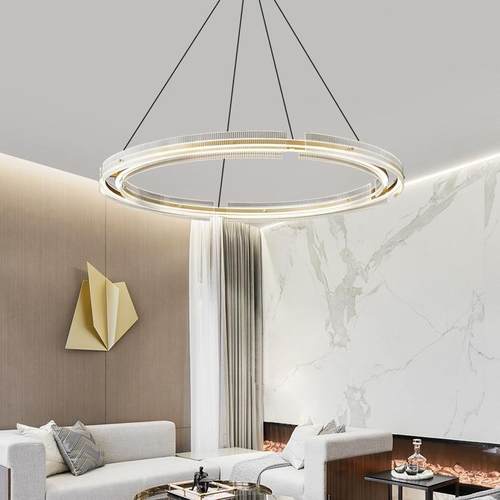 现代轻奢客厅吊灯创意简约圆环意式设计师高端全铜玻璃餐厅卧室灯