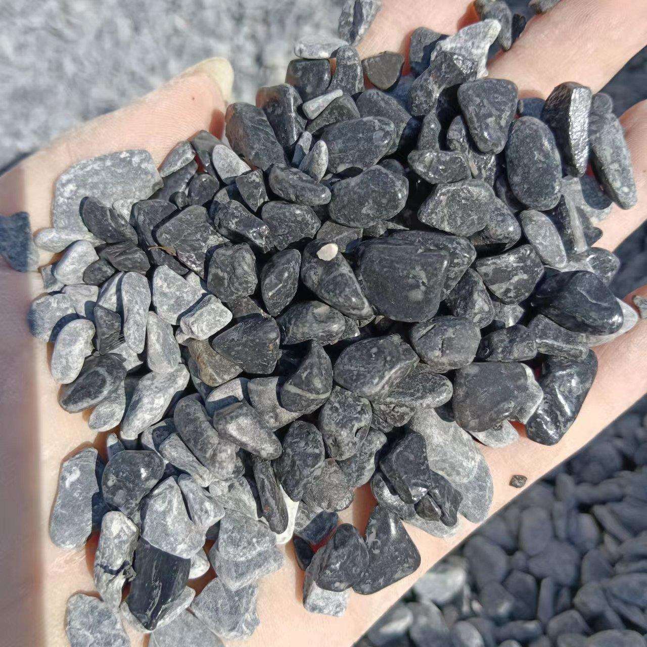 黑石子黑色水洗石枯山水造景砾石机制水磨石子黑色碎石卵石