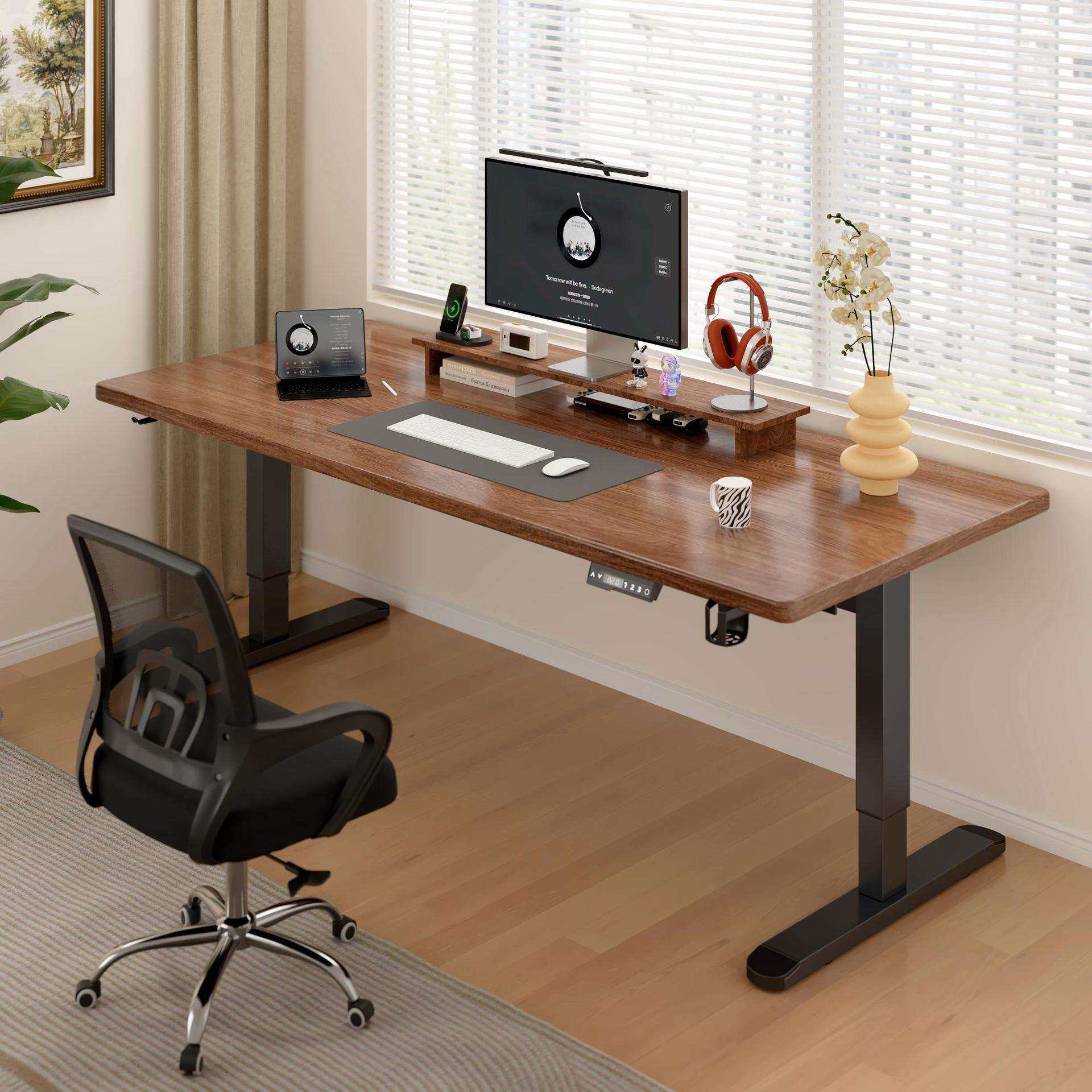 实木电动升降桌家用办公书桌智能电脑桌可升降电竞桌子学习工作台