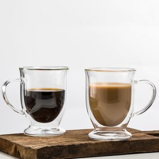 mrwater双层透明玻璃咖啡杯家用泡茶杯早餐牛奶杯办公室水杯复古