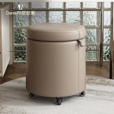 储物化妆凳轻奢h高级感滑轮小尺寸梳妆凳2024新款实木中古矮凳圆